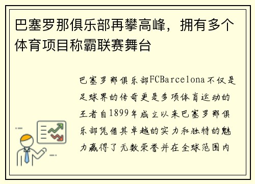 巴塞罗那俱乐部再攀高峰，拥有多个体育项目称霸联赛舞台
